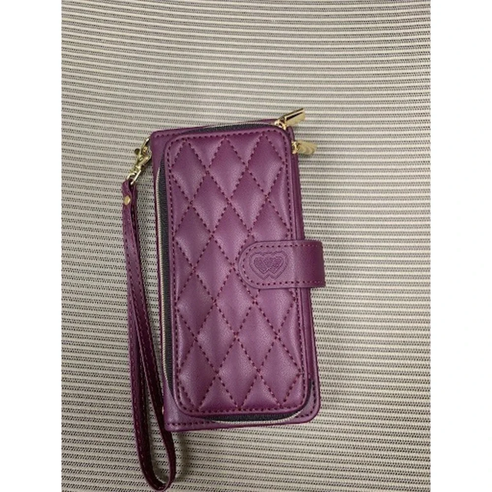 Phone Wallet‎ Case Womens OS Purple Travel Quilted Folio Wristlet Card Holder